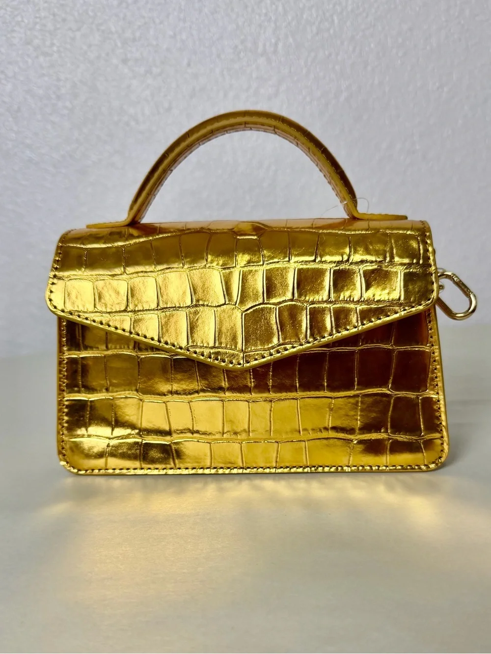 J.Crew Gracie top-handle bag in croc-embossed metallic leather NWT - Picture 2 of 8